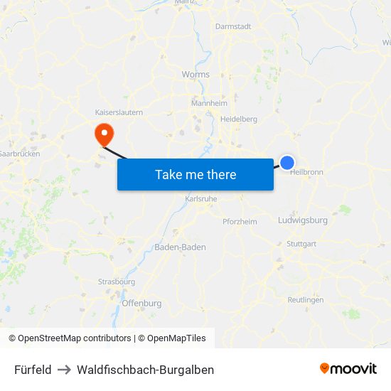 Fürfeld to Waldfischbach-Burgalben map
