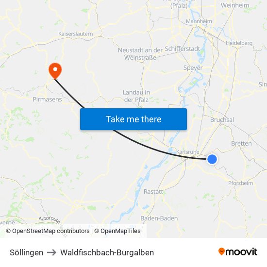 Söllingen to Waldfischbach-Burgalben map