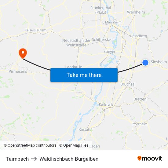 Tairnbach to Waldfischbach-Burgalben map