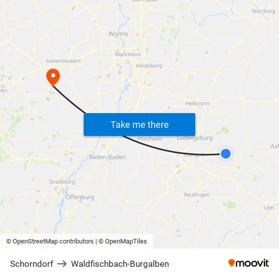 Schorndorf to Waldfischbach-Burgalben map