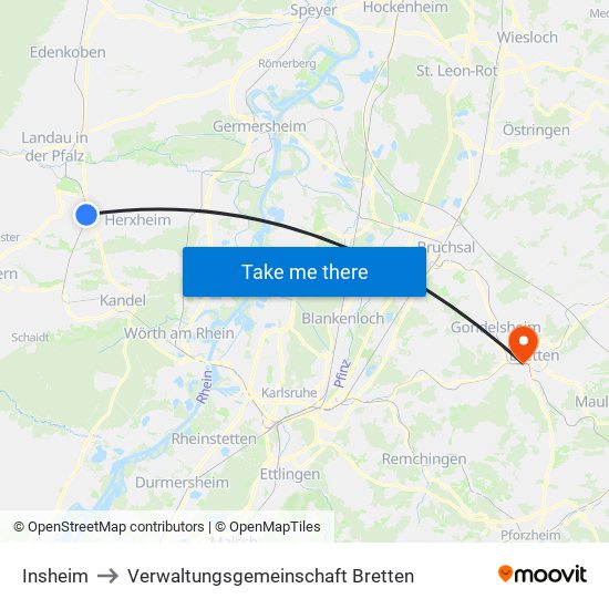 Insheim to Verwaltungsgemeinschaft Bretten map