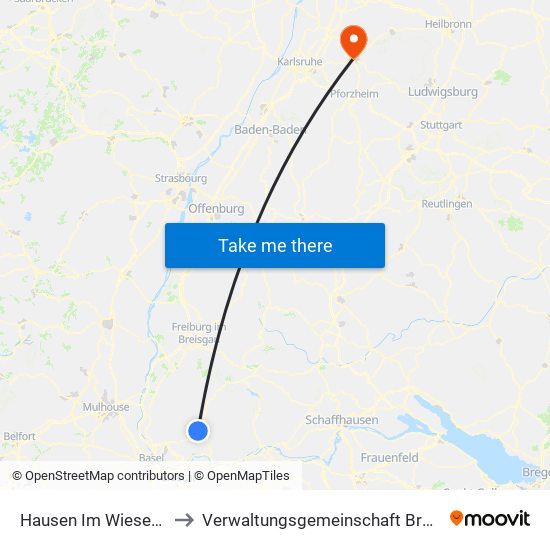 Hausen Im Wiesental to Verwaltungsgemeinschaft Bretten map