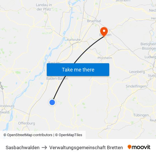 Sasbachwalden to Verwaltungsgemeinschaft Bretten map