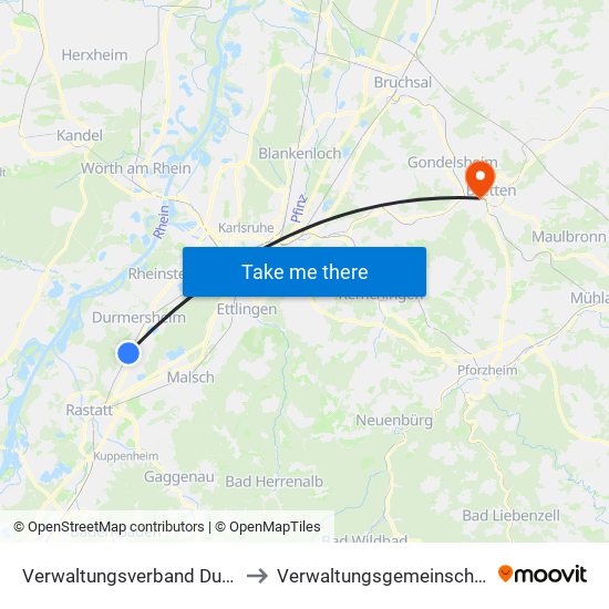 Verwaltungsverband Durmersheim to Verwaltungsgemeinschaft Bretten map