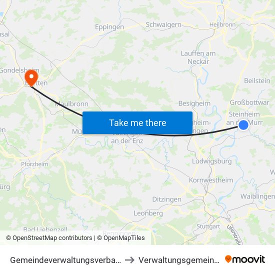 Gemeindeverwaltungsverband Steinheim-Murr to Verwaltungsgemeinschaft Bretten map