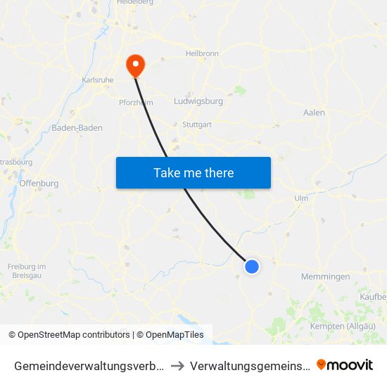 Gemeindeverwaltungsverband Bad Buchau to Verwaltungsgemeinschaft Bretten map