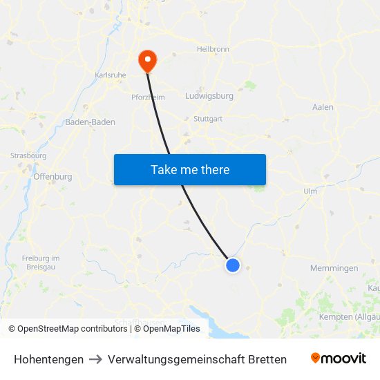 Hohentengen to Verwaltungsgemeinschaft Bretten map