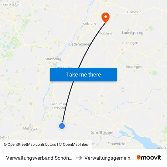 Verwaltungsverband Schönau Im Schwarzwald to Verwaltungsgemeinschaft Bretten map