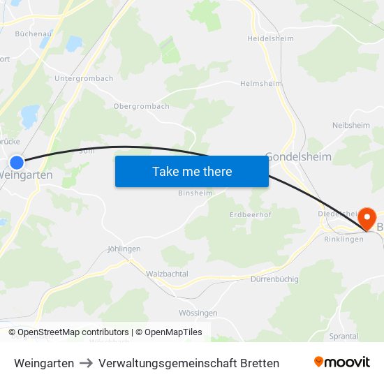 Weingarten to Verwaltungsgemeinschaft Bretten map