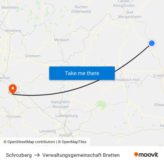 Schrozberg to Verwaltungsgemeinschaft Bretten map