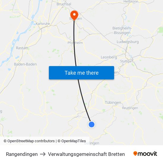 Rangendingen to Verwaltungsgemeinschaft Bretten map