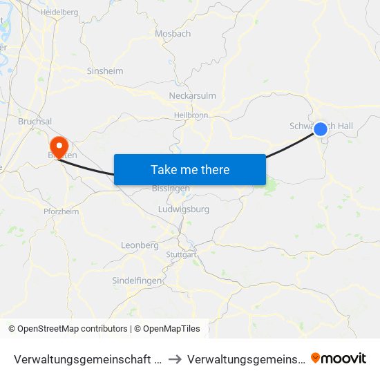 Verwaltungsgemeinschaft Schwäbisch Hall to Verwaltungsgemeinschaft Bretten map