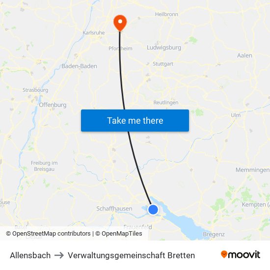 Allensbach to Verwaltungsgemeinschaft Bretten map