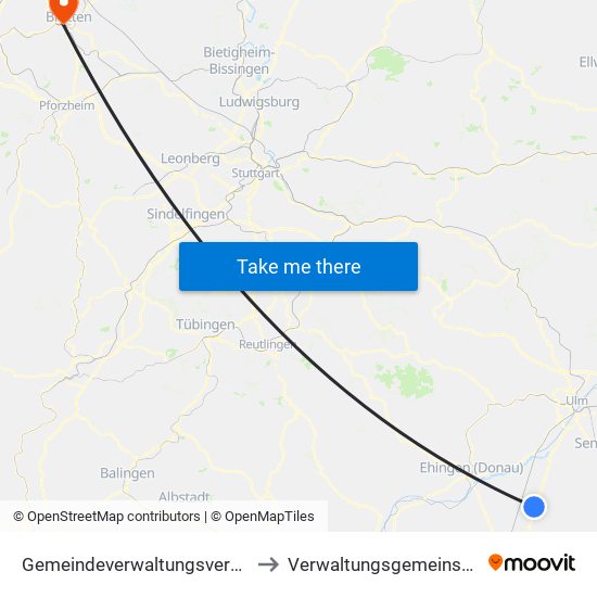 Gemeindeverwaltungsverband Laupheim to Verwaltungsgemeinschaft Bretten map