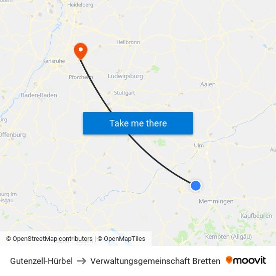 Gutenzell-Hürbel to Verwaltungsgemeinschaft Bretten map