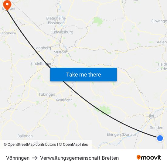 Vöhringen to Verwaltungsgemeinschaft Bretten map