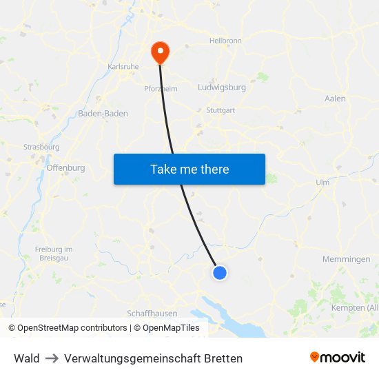 Wald to Verwaltungsgemeinschaft Bretten map