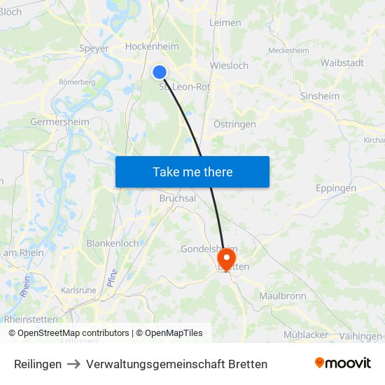 Reilingen to Verwaltungsgemeinschaft Bretten map