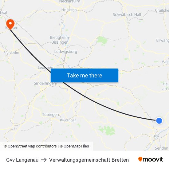 Gvv Langenau to Verwaltungsgemeinschaft Bretten map