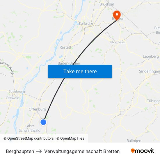 Berghaupten to Verwaltungsgemeinschaft Bretten map