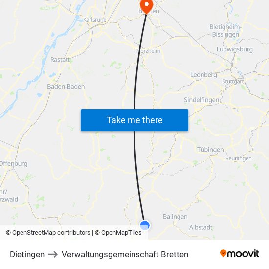 Dietingen to Verwaltungsgemeinschaft Bretten map