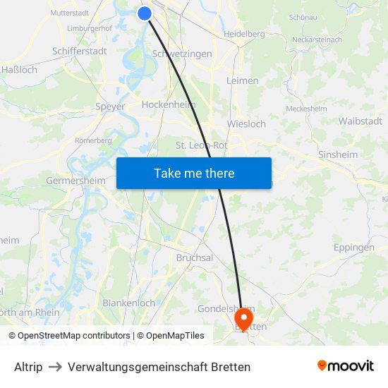 Altrip to Verwaltungsgemeinschaft Bretten map