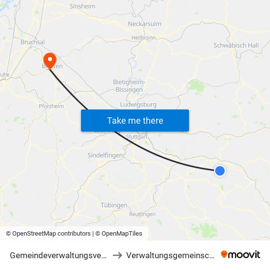 Gemeindeverwaltungsverband Voralb to Verwaltungsgemeinschaft Bretten map