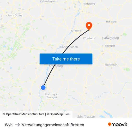 Wyhl to Verwaltungsgemeinschaft Bretten map