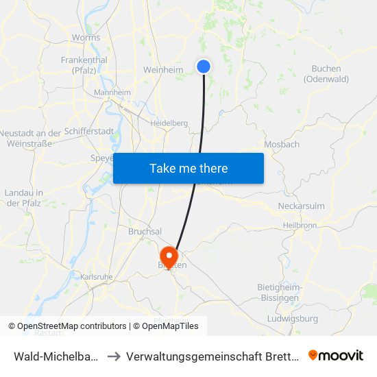 Wald-Michelbach to Verwaltungsgemeinschaft Bretten map