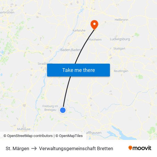 St. Märgen to Verwaltungsgemeinschaft Bretten map