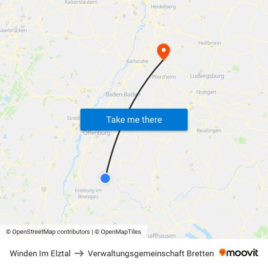 Winden Im Elztal to Verwaltungsgemeinschaft Bretten map