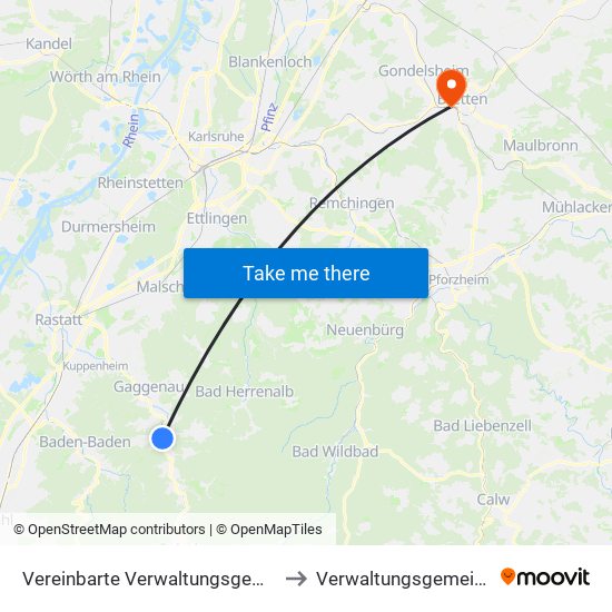 Vereinbarte Verwaltungsgemeinschaft Gernsbach to Verwaltungsgemeinschaft Bretten map