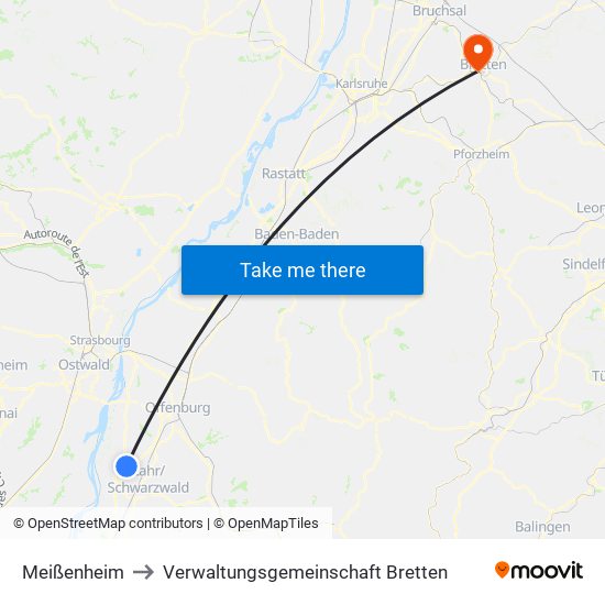 Meißenheim to Verwaltungsgemeinschaft Bretten map