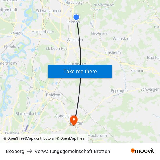 Boxberg to Verwaltungsgemeinschaft Bretten map