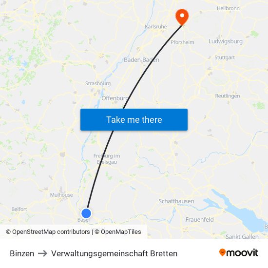 Binzen to Verwaltungsgemeinschaft Bretten map