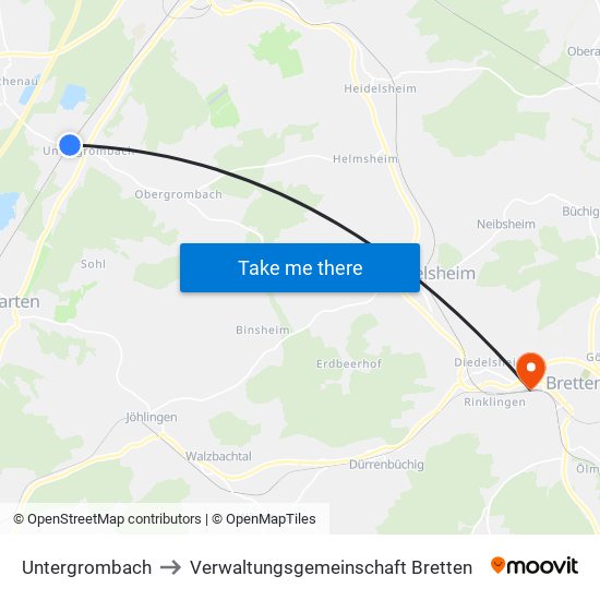 Untergrombach to Verwaltungsgemeinschaft Bretten map