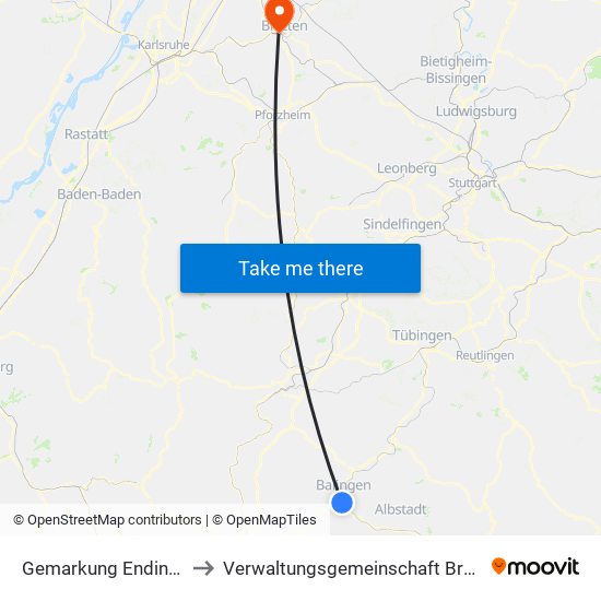 Gemarkung Endingen to Verwaltungsgemeinschaft Bretten map