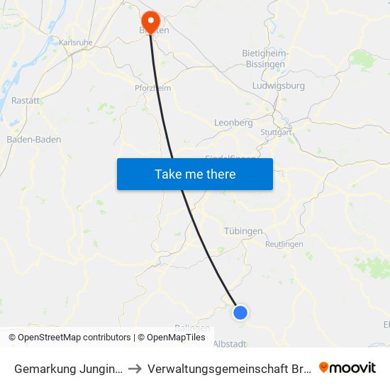 Gemarkung Jungingen to Verwaltungsgemeinschaft Bretten map