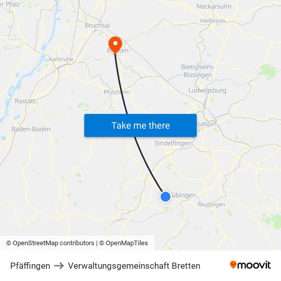 Pfäffingen to Verwaltungsgemeinschaft Bretten map