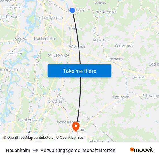 Neuenheim to Verwaltungsgemeinschaft Bretten map