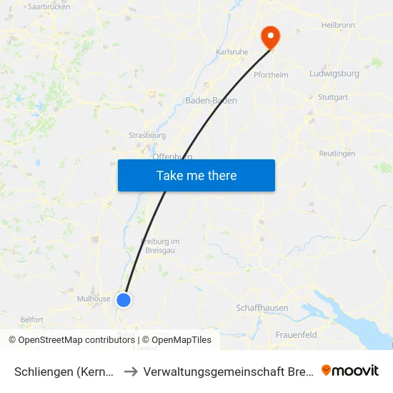 Schliengen (Kernort) to Verwaltungsgemeinschaft Bretten map