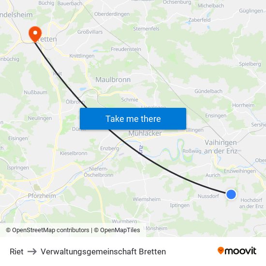 Riet to Verwaltungsgemeinschaft Bretten map