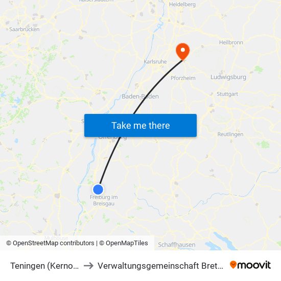 Teningen (Kernort) to Verwaltungsgemeinschaft Bretten map