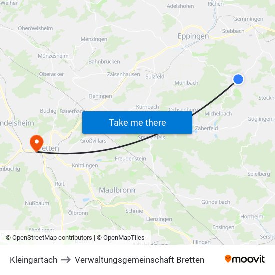Kleingartach to Verwaltungsgemeinschaft Bretten map