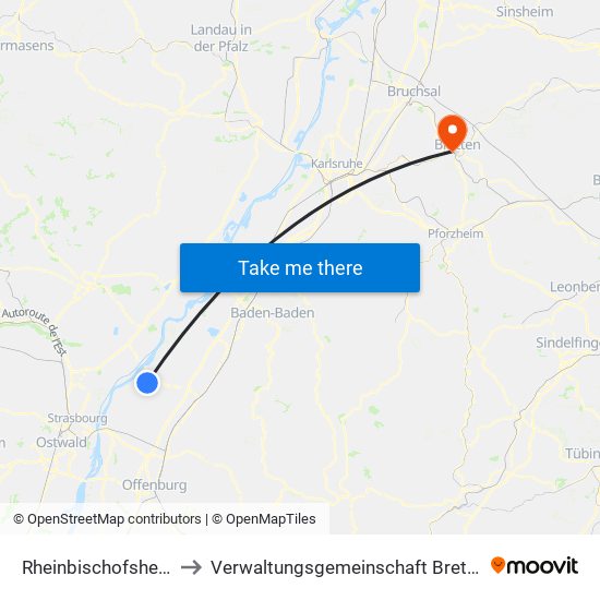 Rheinbischofsheim to Verwaltungsgemeinschaft Bretten map