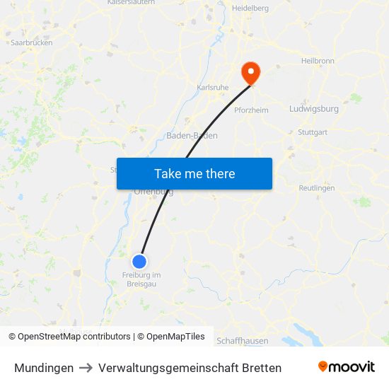 Mundingen to Verwaltungsgemeinschaft Bretten map