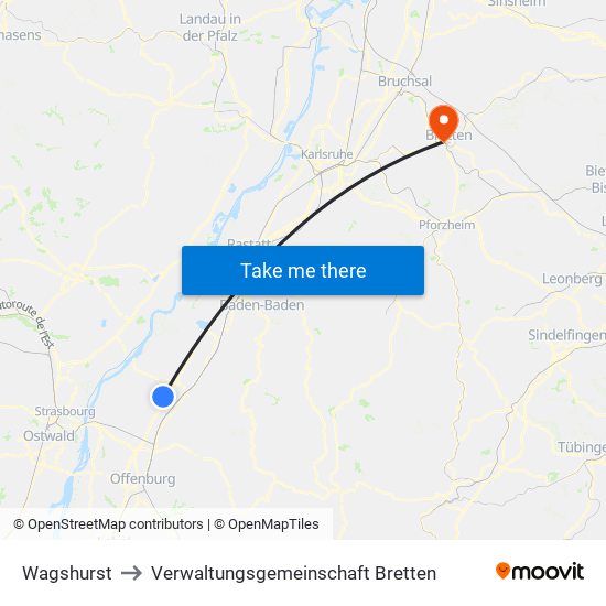 Wagshurst to Verwaltungsgemeinschaft Bretten map