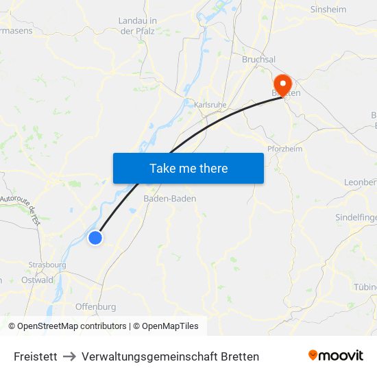 Freistett to Verwaltungsgemeinschaft Bretten map