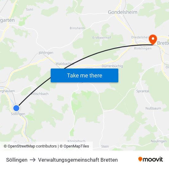 Söllingen to Verwaltungsgemeinschaft Bretten map