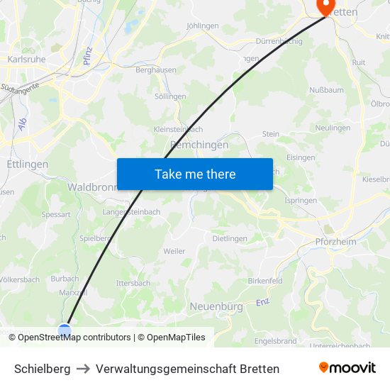 Schielberg to Verwaltungsgemeinschaft Bretten map